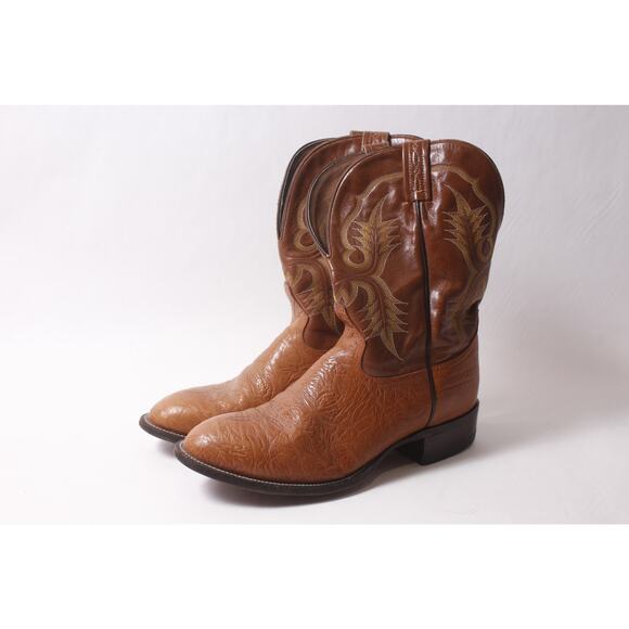 Tony Lama Men\'s 10 1/2 D Brown Leather Western Boots with Decor ~ 260212-WH 971 main image 4